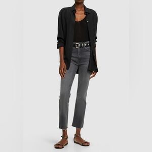 MOTHER - The Hustler Ankle Fray Mid Rise Jeans Faded Black